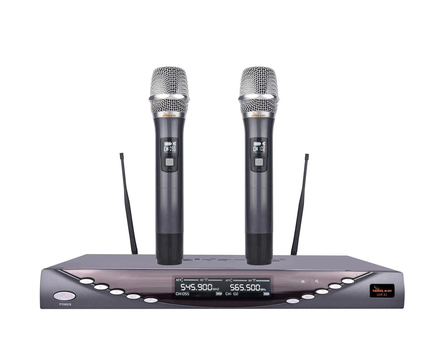 IDOLmain UHF-X1 Professional Performance With Anti Feedback,Ultra Low Distortion, and No-Touch Frequency Scanning with Digital Pilot Technology Dual Wireless Microphone System